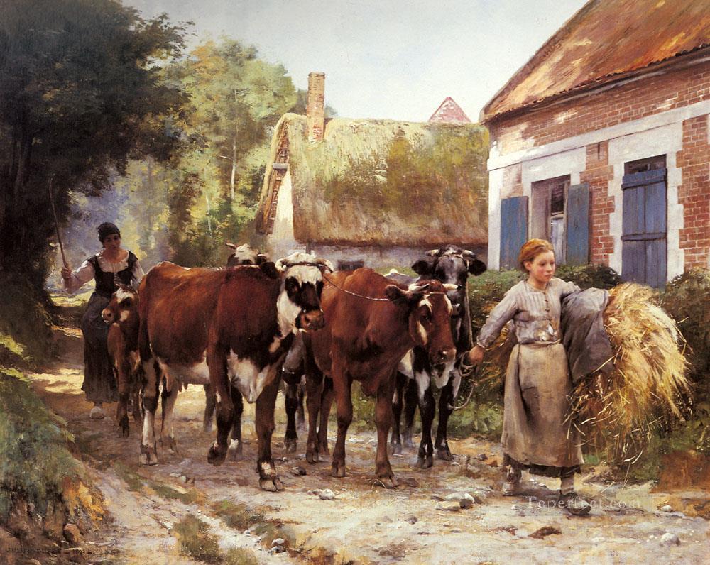 Returning From The Fields farm life Realism Julien Dupre Oil Paintings